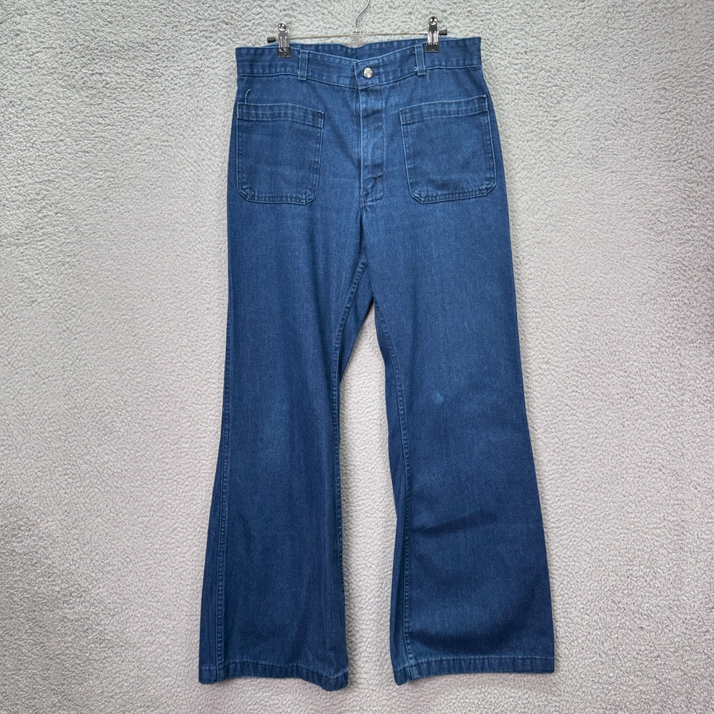 VTG Seafarer Jeans Mens 32x33 Blue Navy Utility Trousers Denim Bell Bottom Pants